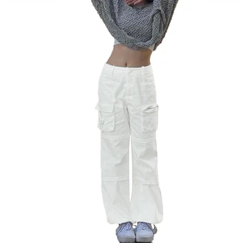2023 Весенние новые женские повседневные брюки-карго Осенние женские модные однотонные брюки с низкой посадкой и карманами