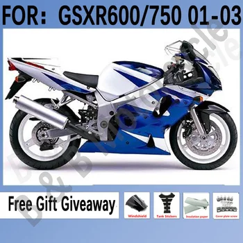 НОВЫЙ комплект Обтекателей мотоцикла ABS Подходит для GSXR600 750 GSXR 600 K1 2001 2002 2003 01 02 03 Комплекты Обтекателей кузова Синий Белый