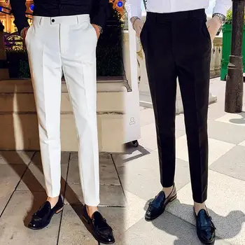 2023 Мужские классические однотонные весенние повседневные брюки Деловой моды из эластичного хлопка, облегающие брендовые брюки, Мужские костюмные брюки P179
