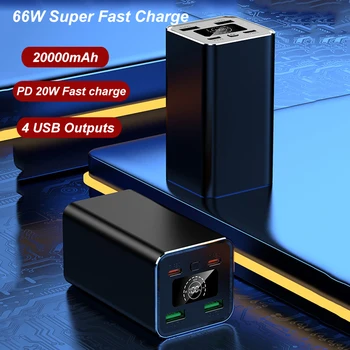 66 Вт Супер Быстрая Зарядка Power Bank 20000 мАч для Samsung S23 iPhone 13 14 PD 20 Вт Быстрое Зарядное Устройство Poverbank для Xiaomi Huawei