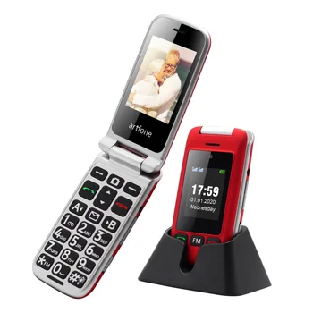 Телефон Artfone C10 Flip Senior С двойным ЖК-дисплеем, двумя SIM-картами, большой резиновой клавиатурой для пожилых людей, одной клавишей SOS FM для мобильного телефона красного цвета