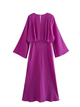 Винтажное Женское Фиолетовое Длинное платье 2023 Модные Женские Элегантные Свободные платья в стиле Бохо Для вечеринок, Женское Шикарное платье с V-образным вырезом, сексуальное