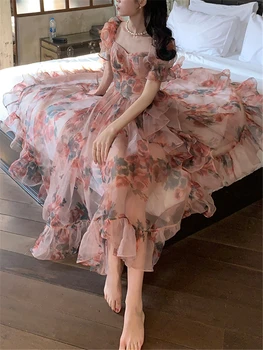 Винтажные кружевные вечерние длинные платья для женщин, элегантное пляжное платье Caual, Французский дизайн, цветочное Корейское платье Миди для вечеринок, лето 2023