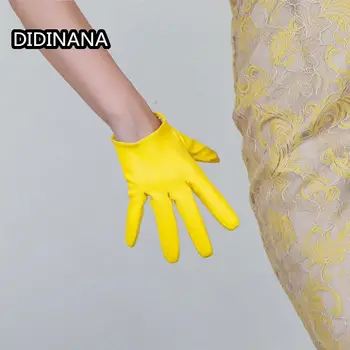 Кожаные Перчатки, ультракороткие, имитация кожи в готическом стиле Харадзюку, искусственная кожа, Овчина, бананово-желтый Ретро, французская фотосессия