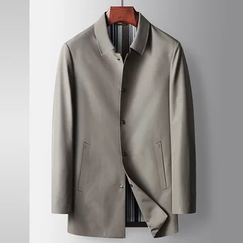 Мужской тренч M-4XL, весенне-осенняя мужская куртка, длинный однобортный отложной воротник, простая ветровка, одежда Hw165