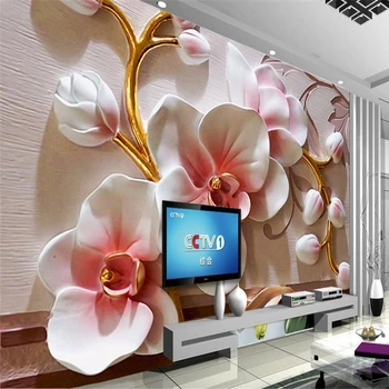 beibehang 3D бабочка орхидея рельефная стена современный минималистичный цветок на заказ большая фреска зеленые обои papel de parede