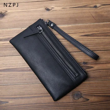 Кожаный мужской кошелек NZPJ, клатч из натуральной кожи, длинная сумка для банковских карт, кошелек для монет большой емкости, повседневная мужская сумка для мобильного телефона