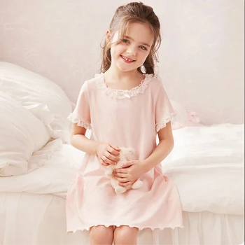 Детское платье в стиле Лолиты для девочек, пижамы принцессы, милые детские ночные рубашки в тонкую полоску.Розовая ночная рубашка для маленьких девочек, пижамы