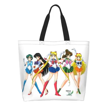 Изготовленные на Заказ Японские Холщовые Сумки Shojo Manga Sailor Shopping Для Женщин, Прочные Сумки Для Покупок Большой Емкости, Аниме Moon Girl Tote Shopper Bag