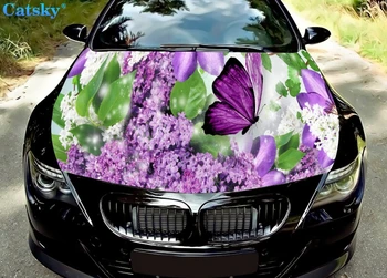 Наклейка на капот автомобиля в виде бабочки, Украшение капота автомобиля в виде фиолетового цветка, Защитная крышка капота, Виниловая наклейка на автомобиль, Цветная наклейка на бок кузова автомобиля