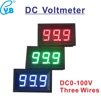 Светодиодный цифровой вольтметр постоянного тока 0-100 В, измеритель напряжения, вольтметр, тестер напряжения, красные, синие, зеленые цифры, мини-электрический инструмент для определения напряжения