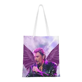 Johnny Hallyday Angel Wings, сумка для покупок, французский рок-певец, Музыкальная холщовая сумка для покупок, сумки большой емкости
