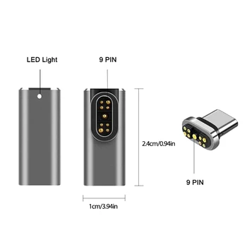 Магнитный адаптер USB C 9-контактный Разъем Type C 100 Вт Быстрая Зарядка 20 Мбит/с Передача данных 1XCB