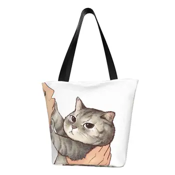 Модная сумка для покупок Cute Cat No Kisses, смешной котенок, мем, бакалея, холщовая сумка для покупок через плечо
