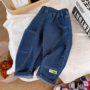 Джинсовые брюки для мальчиков, весна-осень 2023, детская модная джинсовая одежда для детей от 1 до 5 лет, длинные брюки, леггинсы для малышей