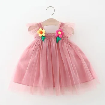 Летнее сетчатое платье принцессы для девочек без рукавов, летняя одежда для младенцев и малышей