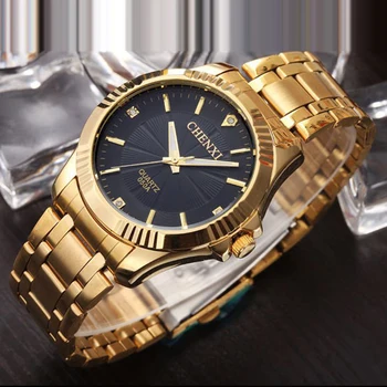 Reloj Hombre Часы Chenxi, мужские Роскошные Золотые часы со стразами, водонепроницаемые кварцевые мужские часы из нержавеющей стали, парные часы