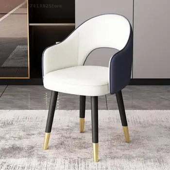 Белый Роскошный Скандинавский стул Кожаный стул Современный дизайн Обеденный стул Спинка для гостиной Мебель для библиотеки Sillas De Comedor