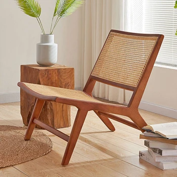 Уютный деревянный стул для гостиной, кресло для отдыха, Удобное кресло для гостиной, ротанговый стул для спальни, Домашняя утварь