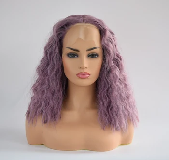 Светло-фиолетовые волнистые синтетические парики с короткими волосами-бобами для косплея, кружевной парик спереди для женщин, повседневная вечеринка, использование термостойкого волокна