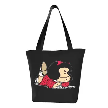 Сумки для покупок Mafalda Grocery, холщовая сумка-тоут с принтом, сумка через плечо, большая вместительная сумка из аргентинского мультфильма Quino Comic.