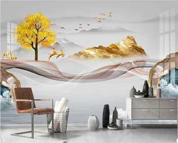 beibehang papel de parede Настройте новые современные минималистичные новые китайские абстрактные обои с чернильным пейзажем и линией дыма на фоне обоев