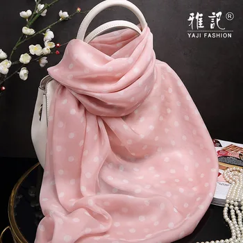 100% Розовый шелковый шарф в горошек, Ханчжоу, 100% шелковый шарф-шаль, длинный, мягкий и элегантный, на все сезоны