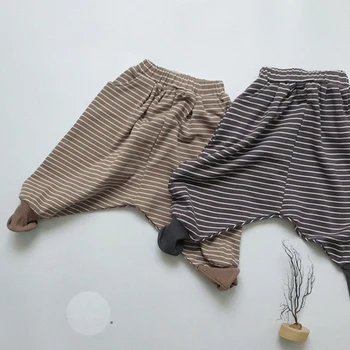 Хлопчатобумажные Свободные повседневные брюки в полоску, Корейский стиль, Детские брюки на 1-6 лет, Брюки с эластичной резинкой на талии, Весенне-осенние штаны для маленьких мальчиков и девочек