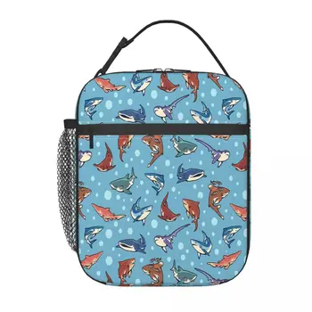 Акулы в светло-голубой термоизолированной сумке для ланча, Мужская Многоразовая коробка для хранения ланча, Школьный контейнер для еды