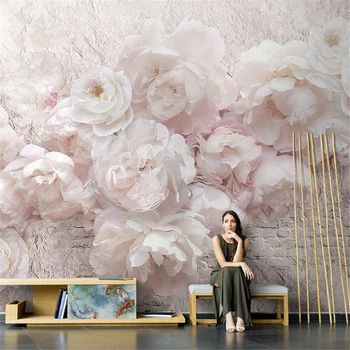 Пользовательские обои papel de parede 3D с розами, домашний декор, тема свадебной комнаты, обои с розовым цветком, прикроватная тумбочка для спальни, настенная роспись для гостиной