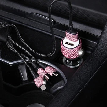 Новое автомобильное зарядное устройство Bling USB 5V 2.1A, двухпортовый быстрый адаптер, розовый автомобильный декор, автомобильный стайлинг, автомобильные аксессуары с бриллиантами, интерьер для женщин