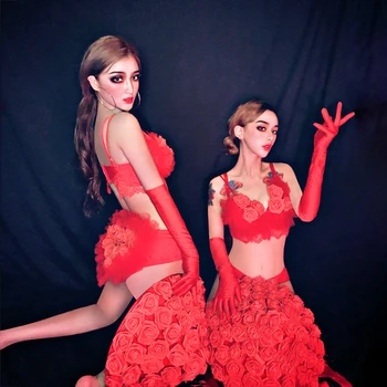 Костюм Bar ds на День Святого Валентина, новое сексуальное танцевальное платье gogo, бикини с красной розой