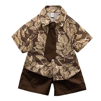 Летняя одежда для мальчиков с рисунком листьев, Одежда для мальчиков в повседневном стиле, комплект для мальчиков, спортивный костюм для малышей