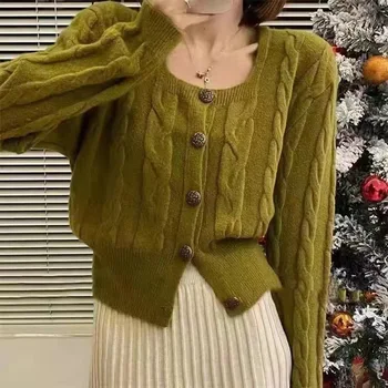 Трикотаж Женский свитер Осенний корейский темперамент правое плечо вечерние вязаные женские модные куртки