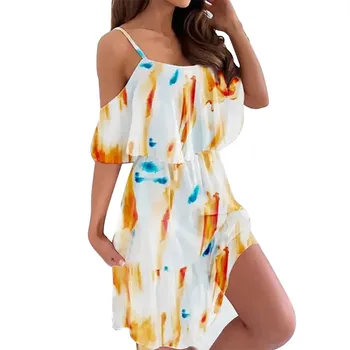 Женские шифоновые платья 2023, повседневное летнее мини-платье длиной до колен, Элегантный женский сарафан в складку с принтом