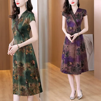 весной и летом 2023 года новое платье cheongsam с вышивкой в национальном стиле большого размера для похудения