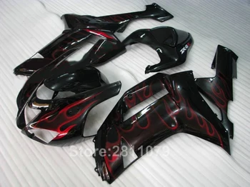 Горячая распродажа, комплект литьевых обтекателей для Kawasaki Ninja ZX6R 07 08, красное пламя, черный комплект обтекателей для кузова ZX6R 2007 2008 WT33