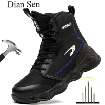 Diansen/ Мужские Защитные ботинки Для Строительных работ, Промышленная обувь с защитой от ударов, Легкие Ботинки, Уличная Обувь С Высоким берцем, Размер EUR 37-48