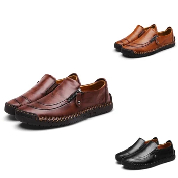 Классическая мужская повседневная обувь из натуральной кожи, дышащие мужские туфли на плоской подошве, мокасины, лоферы, мужская обувь для вождения на молнии, мужская обувь для вождения