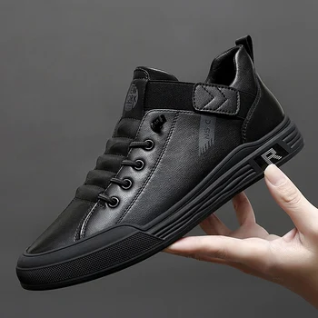 Роскошная брендовая мужская повседневная обувь, новая дизайнерская обувь из натуральной кожи, черные мужские кроссовки на шнуровке, высококачественный прогулочный скейтборд