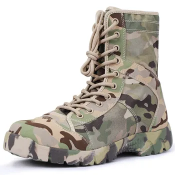 Военные Армейские мужские ботинки на шнуровке Водонепроницаемая Уличная обувь Дышащий холст Камуфляж Тактические Боевые ботильоны для пустыни D139