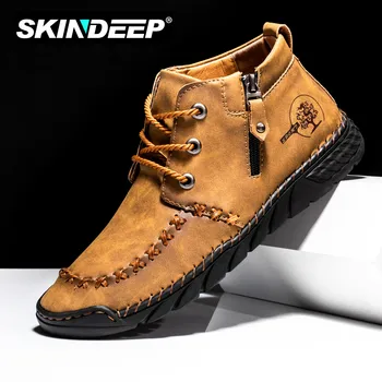 SKINDEEP, Новая мужская модная повседневная кожаная обувь, Дышащая спортивная обувь на открытом воздухе, Зимняя теплая обувь