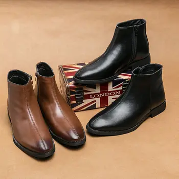 Ботинки из искусственной кожи на молнии, модельные туфли с высоким берцем в винтажном стиле, Мужские Модные повседневные ботинки 