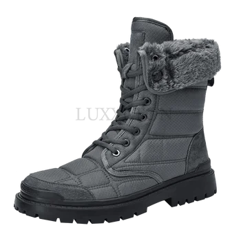 Зимние уличные мужские зимние ботинки, сохраняющие тепло, мужские походные ботинки, высококачественные водонепроницаемые кожаные мужские ботинки с высоким берцем, кроссовки большого размера
