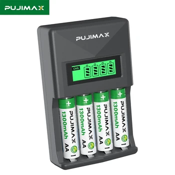 PUJIMAX 4шт 1,2 В 1300 мАч AA Ni-MH Аккумуляторная Батарея с Оригинальным 4-Слотным Зарядным Устройством с Быстрой Зарядкой При полной Загрузке