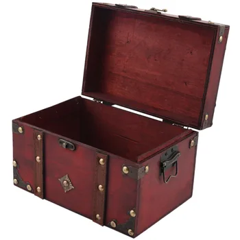 Ретро Сундук с сокровищами, Винтажный Деревянный ящик для хранения ювелирных изделий в античном стиле, Органайзер для шкатулки для украшений, Большая коробка для безделушек