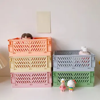 Мини-складной Пластиковый ящик для хранения ярких цветов, Органайзер для рабочего стола, коробка для хранения канцелярских принадлежностей, корзина-органайзер для косметических украшений