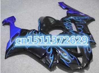 Бесплатные пользовательские обтекатели для мотоцикла Kawasaki Ninja 636 2007 2008 ZX6R 07 08 black blue flames комплекты обтекателей-Dor D