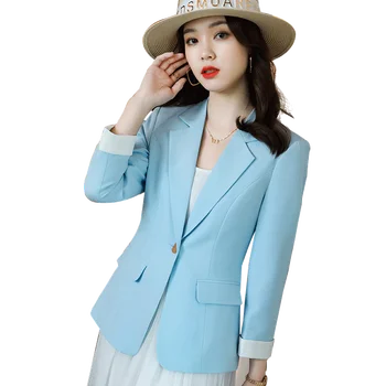 Весенне-осенний модный синий блейзер, женская куртка, пальто с длинным рукавом, офисные женские фасоны OL.