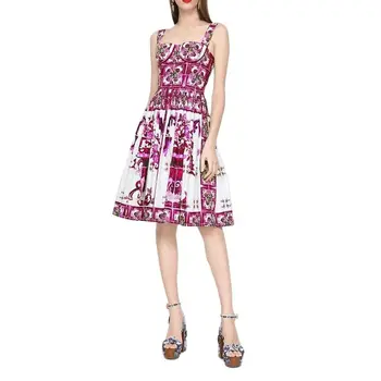 Хлопковое платье на подтяжках с принтом 2023, летнее новинка y2k, фарфоровое платье на подтяжках в праздничном стиле в стиле ретро с красным цветком, модное женское платье